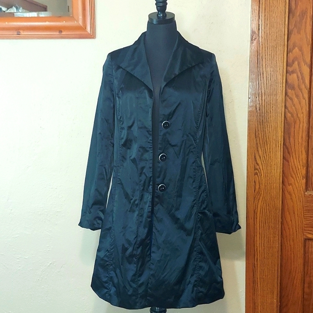 Juniors Satin Look Button Up Trench Coat